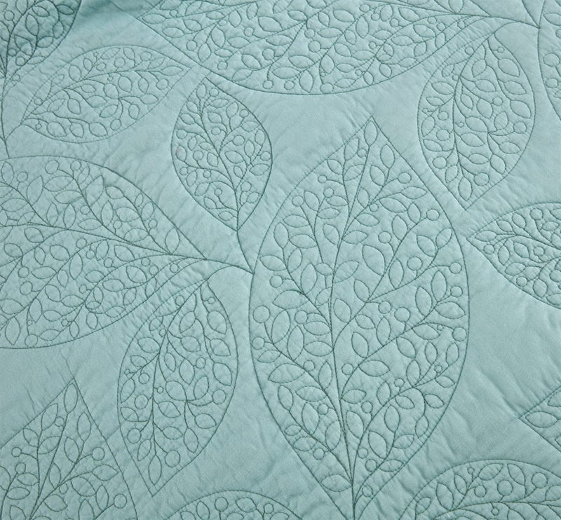 CHIXIN Botanical Cotton Quilt King Size - Real Stitching Leaf Pattern - Quilted Bedspread Coverlet Set, Ultra Soft, Lightweight, Reversible, 3 Piece, Light Green - Image 5